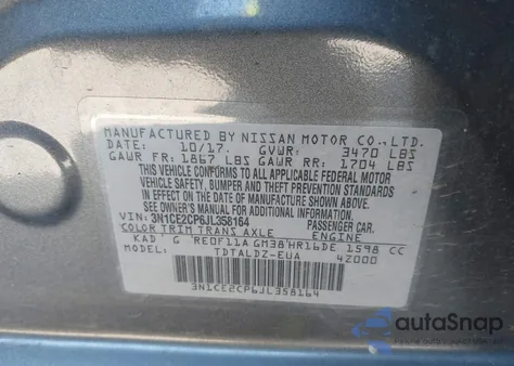 2018 Nissan Versa Note Sv z USA, uszkodzony, nr VIN 3N1CE2CP6JL358164
